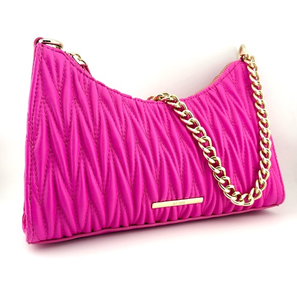 Aldo Handbags - Aldo Hot Pink Quilted Chain Shoulder Bag w/ Coin Pouch & Removable Guitar Strap